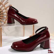 WiteFit 女士黑色漆皮时尚平底鞋，圆头厚底玛丽珍防水厚底鞋，适合所有季节