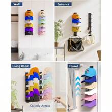 Hat Organizer For Baseball Caps 4 Pack, Hat Rack For Wall Hold Up To 24 Hats With Strong Adhesive, Multilayer Organizers And Storage Hat Holder Hanger Display For Door Closet And Bedroom - 黑色 - 查看 7