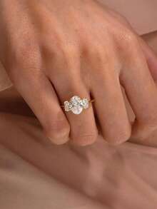 1pc Elegant 3-Oval Diamond S925 Sterling Silver Ring, Minimalist & Casual, Suitable For Daily Wear, Parties, Valentine's Day Gift - Gold - View 2