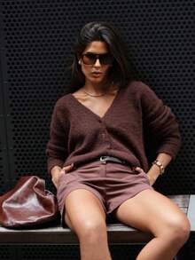 Women's Solid Color Knitted Cardigan, Suitable For Holiday, Date Night, Daily Wear, Travel, Autumn/Winter, Christmas, New Year