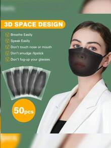 50 片鱼形设计，配有舒适可重复使用的耳挂，ASTM 1 液体屏障，成人透气防护可重复使用面罩，牢固贴合，时尚面部覆盖，耐用面罩 - 彩色 - 查看 4