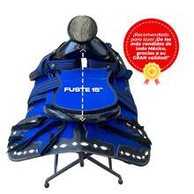 Montura Silla Charra para Caballo Resistente a la Humedad, Ligera, de Fácil Mantenimiento, Cantinas Desmontables- Equipada con Cincho,Carona Sencilla, Pecho pretal, Cabezada y Correas para Espuelas- Montura de Trabajo - Azul-Fuste Negro - Ver 2