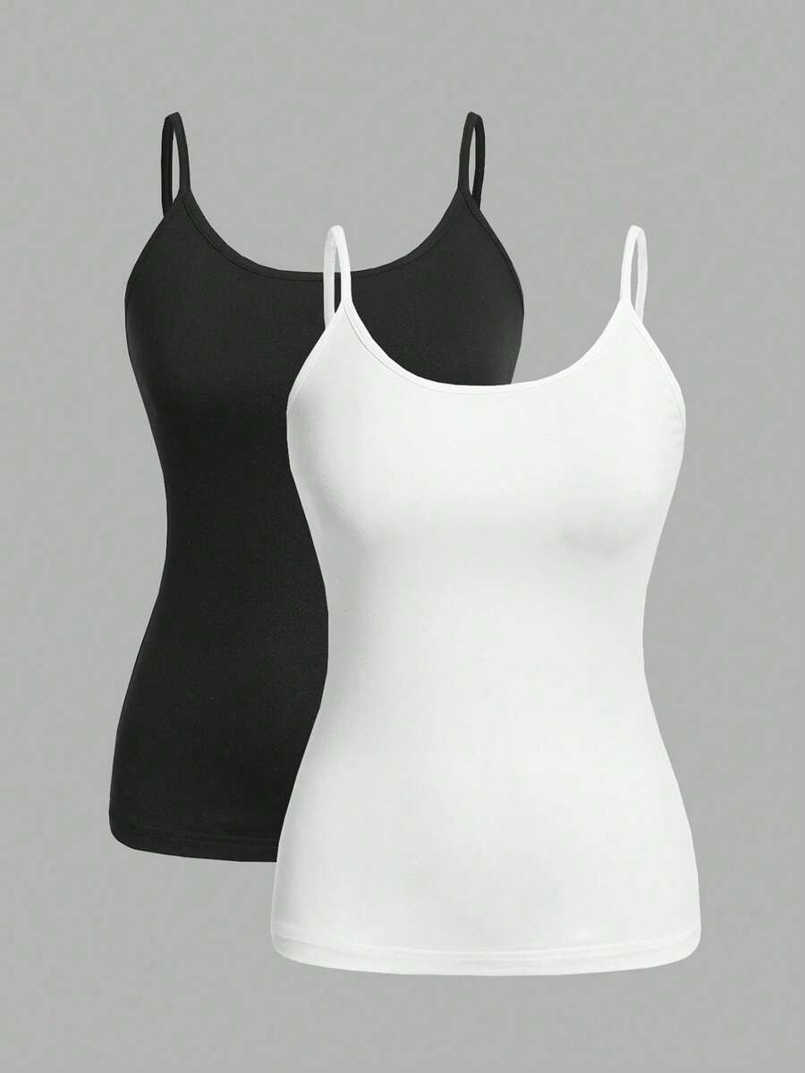 Paquete de 2 Tanktops de mujer elasticas de colores variados con alta calidad - Blanco Negro - Ver 1