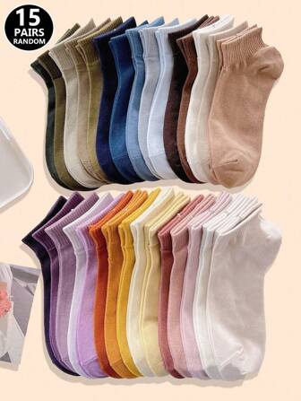 15 pares de calcetines deportivos de estilo sencillo y de color degradado de caramelo para mujeres, calcetines para correr, senderismo, entrenamiento, transpirables, de moda, cómodos y suaves para viajes, campamentos, regalos de vacaciones, cumpleaños, Halloween y Navidad