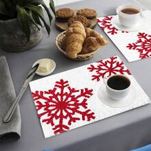 1 pieza/4 piezas/6 piezas Manteles individuales de lino con estampado de copos de nieve y árboles de Navidad, Navidad, regalo de Navidad, decoración navideña, adecuado para mesa de comedor, decoración para todo el año, manteles individuales modernos lavables, decoración de habitación, manteles individuales, posavasos, manteles de mesa de cocina y comedor, decoración de fiesta interior y exterior, decoración del hogar, regalo ideal