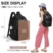 30L Large Capacity Waterproof Business Vintage Style 1pc Solid Color Pu Leather Men Women Backpack Shoulder Bag,Business Laptop Backpack For Men Women, 15.6" Travel Work Backpack Waterproof College Bookbag Purse Faux Leather, College Students, Rookies & White CollarWorkers,Perfect For Work.Business, Commute, College,Vacation Essentials&Back-To-School Essentials,Black - 黑色 - 查看 6