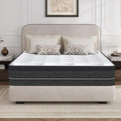 Matelas 140x200 cm en mousse à mémoire de forme, épaisseur 30 cm, dureté H3/Oeko-Tex, matelas à ressorts ensachés 8 zones, luxe, anti-acariens, ergonomique