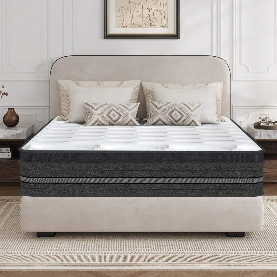 Matratze 140x200 cm Memory Foam Bett Matratze, Höhe 30cm Härtegrad H3/Öko-Tex, 8-Zonen Taschenfederkernmatratze, Luxus, Anti-Milben, Ergonomischen - Dunkelgrau - Übersicht 1