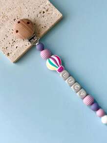 1pc Customizable Name/Text Lanyard/Anti-Lost Clip, Can Clip/Hang, With Personalized Name, Handmade, For Clothes/Stroller/Backpack, Colorful Beads, Cute Daisy, Hot Air Balloon, Rainbow, Boho Style Pendant Charm, Keychain, Wooden Letters, Stainless Steel Clip, Name Tag, Gift For Friends, Birthday, Shower, Valentine's Day, Back To School, Christmas Decoration, Stroller Decor, Clothing Accessory