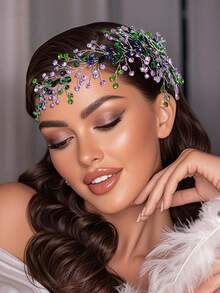 1 pezzo Fascia per capelli da sposa di lusso fatta a mano con cristalli viola e strass verdi, accessorio elegante per capelli da matrimonio, fasce per capelli invernali da donna, fasce riscaldanti per la testa - Viola - Visualizzare 8