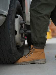 Men's Steel Toe Safety Shoes With Rotary Button Closure, Durable High-Top Steel Toe Work Boots, Black, Plus Size, Suitable For Industrial, Construction, Warehouse, Anti-Smash, Anti-Puncture, Protective Work Shoes For All Seasons - Yellow - View 3