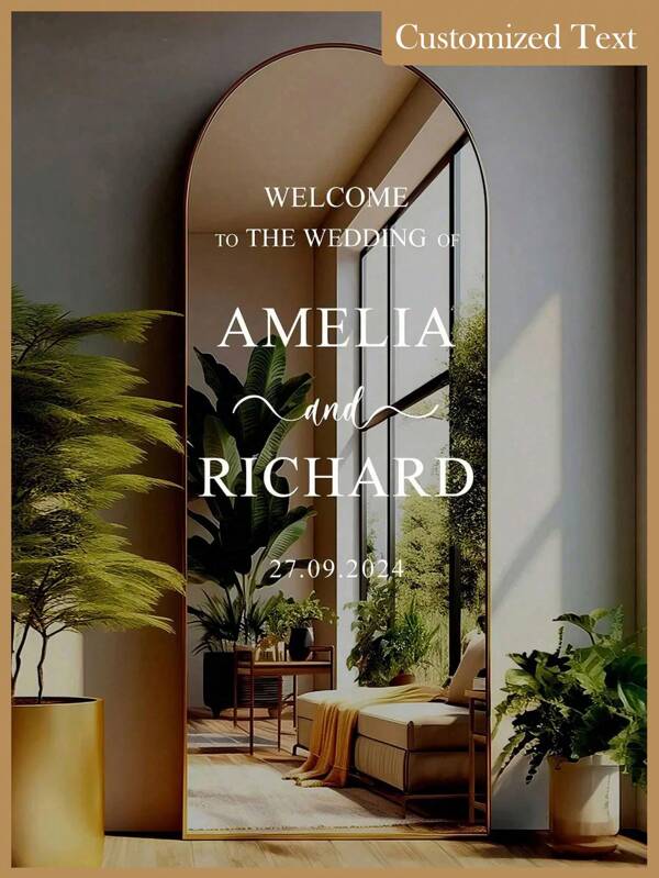 1pc- Custom Wedding Mirror Stickers, Welcome To Our Wedding Entrance Sign, Custom Vinyl Decal Sticker Mirror, Wedding Sign Decoration DIY Wedding Decal, Custom Mirror Engraving Decal Sticker, Wedding Items, Wedding Decoration, Anniversary, Birthday, Multi-Functional, Ideal Gifts For Him, For Valentine's Day, For Mother's Day, For Father's Day, For Graduation, For Housewarming