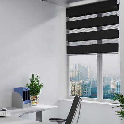 VA-Cerulean Double-Layered Roller Blinds With Clamp Fastening, No Drilling Required, Suitable For Windows And Doors. The Blinds Let In Light, Provide Privacy, And Sun Protection. Dimensions: 100 Cm Wide X 220 Cm High, Colors: Black/Gray/White