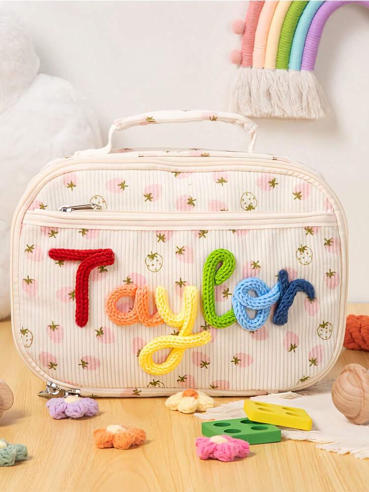 Bolsa de almuerzo personalizada de pana con nombre de hilo, regalo para niños, bolsa de regreso a la escuela - Bolsa de tote para niños, bolsa de lonchera con nombre hecha a mano, buena calidad, cómoda, regalo de cumpleaños, regalo de Navidad - Multicolor - Añade 3