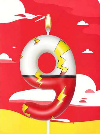 超级英雄 - Vibe Red - 白色闪电数字蜡烛 - 0 - 9 系列，适合小冒险家的里程碑生日和派对惊喜