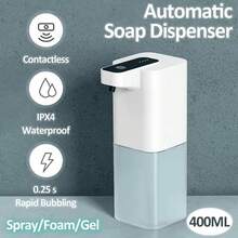 400ML Touchless Smart Infrared Automatic Soap Dispenser, Hands-Free Electric Auto Foaming Liquid Soap Dispenser For Handwashing And Dishwashing, With Lithium-Ion Battery, USB Rechargeable, IPX4 Waterproof, 0.25s Fast Sensing, Long-Lasting Battery Life, 4 Flow Levels Adjustable, Suitable For Bathroom And Kitchen, Christmas/Halloween Gift Decor
