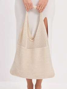 Hollow Crochet Bag, Large Capacity Shopping Bag, Women's Woven Shoulder Bag