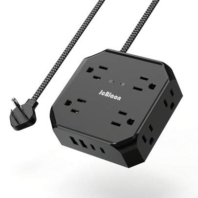12-In-1 Power Strip With 8 Widely Spaced Outlets, 2 USB-C (5V/2.4A) & 2 USB-A Ports, 1050J Surge Protection, Fire-Retardant PC Material, Wall Mountable & Ultra Slim Extension Cord, 5ft, Black