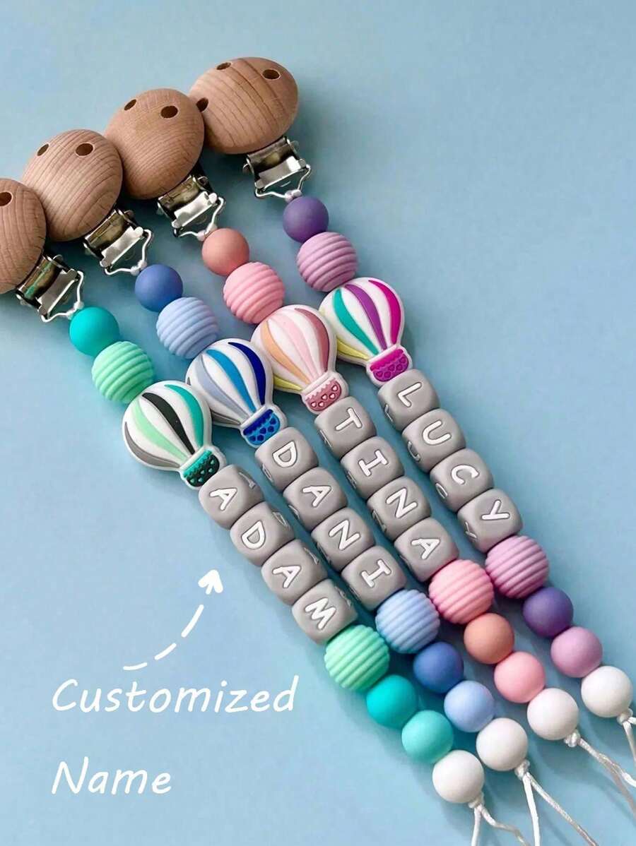1pc Customizable Name/Text Lanyard/Anti-Lost Clip, Can Clip/Hang, With Personalized Name, Handmade, For Clothes/Stroller/Backpack, Colorful Beads, Cute Daisy, Hot Air Balloon, Rainbow, Boho Style Pendant Charm, Keychain, Wooden Letters, Stainless Steel Clip, Name Tag, Gift For Friends, Birthday, Shower, Valentine's Day, Back To School, Christmas Decoration, Stroller Decor, Clothing Accessory