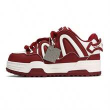 Q-AND Ladies Skateboard Shoes, Women's Outdoor Casual Sports Shoes 8 Colors Matching Women's Shoes Thick-Soled Casual Shoes Campus Sports Shoes Non-Slip Shock Absorption Thick Shoelaces Breathable Fabric Universal For All Seasons Suitable For Students, Outdoor Sports, Fashion Lovers - 紅色 - 查看 7