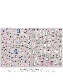 2 件可爱卡通万圣节美甲浮雕贴纸 - 鬼魂、南瓜、蜘蛛、小鬼和花朵图案，女士自粘美甲贴花，5D 浮雕饰面，可爱、有趣和卡通主题，易于粘贴指甲装饰、DIY、节日礼物、派对风格 - 彩色 - 查看 7