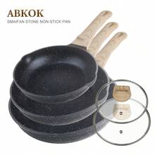 ABKOK 3 件套不粘铝煎锅套装（5 个锅盖）- 单独和套装选择、家庭晚餐用品、派对用品 - 黑色 - 查看 1