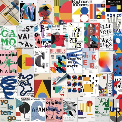 40-Pack Bauhaus Art Poster Stickers, GUTBD Brand, Self-Adhesive, Metallic, Wood, Plastic, Ceramic, Glass, Irregular Shape, Reusable, DIY Wall Decor For Notebooks, Helmets, Skateboards, Guitars, IPads