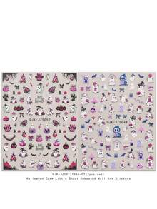 2 件可爱卡通万圣节美甲浮雕贴纸 - 鬼魂、南瓜、蜘蛛、小鬼和花朵图案，女士自粘美甲贴花，5D 浮雕饰面，可爱、有趣和卡通主题，易于粘贴指甲装饰、DIY、节日礼物、派对风格 - 彩色 - 查看 7