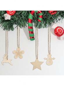 10pcs Natural Wooden Star Shaped Decorative Hanging Ornaments, Blank Wooden Stars For DIY Crafts, Christmas Tree Ornaments, Home Decor, Suitable For Halloween, Home Decoration, Parties, Holidays, Birthday Gifts, DIY