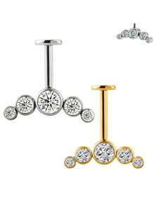 1 pieza Pendiente de cartílago con rosca interna, joya corporal con piercing de titanio G23 de 16G con un solo cristal de circonita vertical redondo