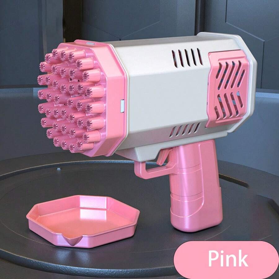 手持式 40 孔泡泡机玩具，户外游戏电动泡泡枪，亲子互动，儿童礼物（不含电池，不含泡泡液） - 粉色 - 查看 1