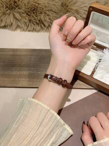 1pc Women's Oval Roman Numeral Casual Elegant Quartz Wrist Watch, Suitable For Daily Wear - Brown - View 3