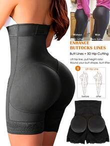 Women Butt Lifter Padded Lace Shapewear High Waist Tummy Control Panties Butt Shaping Hip Enhancer Body Shaper Fake Buttock Underwear Shorts - 黑色 - 查看 2
