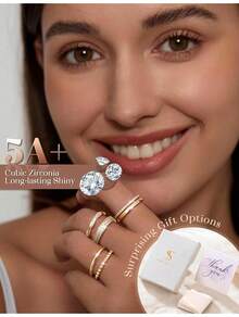 Milacolato Gold Silver Stackable Rings For Women - 14K Gold Plated Waterproof Stacking Thin Chunky Bands Cubic Zirconia Thumb Ring Set 2-4mm  Statement Promise Engagement Rings Size 5-10 - Nhiều màu - Xem 4