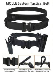 Cintura tattica 2 in 1 - in nylon, fibbia regolabile, sistema MOLLE, adatta per sopravvivenza, caccia e uso tattico, equipaggiamento tattico