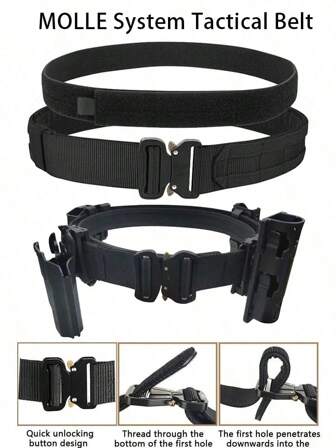 二合一战术腰带 - 尼龙，可调节扣，MOLLE 系统，适合生存、狩猎和战术使用，战术装备