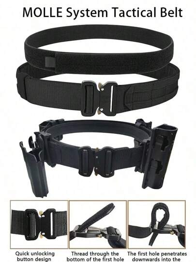 Cinturón táctico 2 en 1 - Nailon resistente, hebilla ajustable, sistema MOLLE, adecuado para supervivencia, caza y uso táctico, accesorios deportivos y de ocio al aire libre, equipo táctico