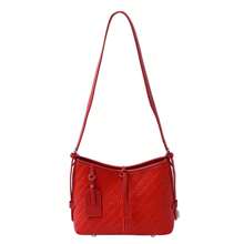 女士 PU 菱形图案单肩包，可调节肩带