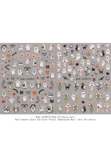 2 件可爱卡通万圣节美甲浮雕贴纸 - 鬼魂、南瓜、蜘蛛、小鬼和花朵图案，女士自粘美甲贴花，5D 浮雕饰面，可爱、有趣和卡通主题，易于粘贴指甲装饰、DIY、节日礼物、派对风格 - 彩色 - 查看 7