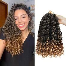 卷曲钩针发 1/4/6 包 10/14/18 英寸 Gogo 卷曲钩针发，预成环海浪钩针发合成天然黑水波卷曲海滩卷编织接发 - 彩色 - 查看 20