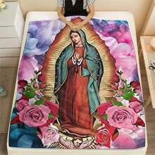 Virgin Mary And Rose Printed Flannel Blanket– Soft, Perfect For All Seasons,     Washable And Machine-Washable, Lightweight, Breathable, Comfortable, Warm,  Unique, 280gsm For Him And Her, Perfect For Naps, Camping, Travel, Family, Daily Life, Office Decoration, Birthday Anniversaries, Valentine's Day, Thanksgiving, Christmas, Halloween, Mother's Day, Father's Day, Wedding,   New Year Gifts Provide Personalized Ideal Gifts For Her, Him, Family Members, Boyfriends,  Girlfriends, Fathers, Family Members, Mothers, Lovers,   Daughters, Sons,   Grandfathers, Grandmothers,   Friends, Classmates And Pets.   Sofa,Bed,Car,Bedroom,Living Room,Office,  Outdoor Camping, Beach,Wall Decoration Made From USA - 多色11 - 查看 5