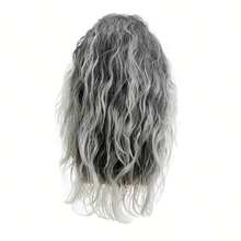 Long Curly Wavy Grey Wigs For Men , No Bangs Synthetic Water Wave Wig, For Cosplay & Everyday Parties, Halloween Cosplay Wig | Gradient Color Wig | Hightemperature Fiber, Music Festival Wigs(Black) - Multicolor - View 5