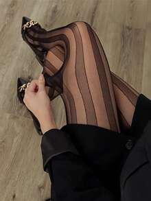 1 Pair Sexy Women's Polka Dot/Vertical Stripes Patterned Thigh High StockingsBlack Tights, Suitable For Women Party Outfit, Attractive Thigh High Socks