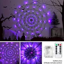4ft 70 LED Black Spider Web Lights, Waterproof Web Lights With Remote Control, 8 Modes, Halloween Decorations For Indoor, Garden, Outdoor (Purple, Orange) - Purple - View 13