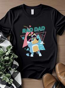 180g Pure Cotton Rad Dad Blue Shirt, Rad Like Dad Tshirt, Birthday Shirt, Gift For Dad, Crewneck For Women Streetwear Fashion Slightly Stretched Unisex Breathable Homme Soft Summer Comfortable Print Round Neck Short Sleeve Versatile Stylish Top For Everyday Wear Designer Clothes Casual Graphic - 白色 - 查看 1