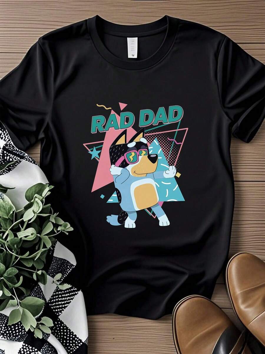 180g Pure Cotton Rad Dad Blue Shirt, Rad Like Dad Tshirt, Birthday Shirt, Gift For Dad, Crewneck For Women Streetwear Fashion Slightly Stretched Unisex Breathable Homme Soft Summer Comfortable Print Round Neck Short Sleeve Versatile Stylish Top For Everyday Wear Designer Clothes Casual Graphic - 白色 - 查看 1