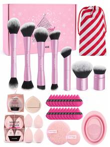 MAANGE 13/20/23 件套化妆工具，包含 20 支专业铝管化妆刷套装 + 1 个收纳袋 + 2 个气垫粉扑，适合日常使用和旅行，是送给朋友的化妆配件礼物。化妆刷套装、化妆刷套装、化妆刷套装、完整化妆套装、化妆刷套装、完整化妆套装、化妆刷套装、化妆刷套装、化妆礼品套装 - 粉色 - 查看 18
