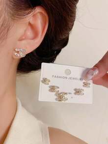 3pcs Luxury Versatile Fully Plated Double C Letter 925 Sterling Silver Stud Earrings, Fashionable Jewelry Gift For Women, Suitable For Valentine's Day, Banquet, Party