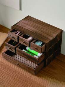 1 Stück Holz Schreibtisch Aufbewahrungsbox, Monitor Erhöhung Organizer, Schmuckschublade, Mini Studenten Schreibwarenschrank, multifunktionale Schreibtisch Aufbewahrungsbox, Paulownienholz Schmuckkasten, Holz Schubladenaufbewahrungsschrank, mehrschichtiger Massivholz Aufbewahrungsschrank