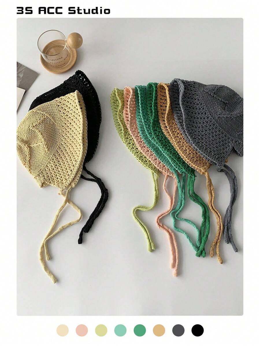 1pc Lightweight Solid Color Natural Grass Sun Hat, Drawstring, Beach, Summer, Breathable, Versatile, Sunshade, Anti-UV Design For Women,Vacation